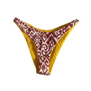 Maaji Reversible High Leg Bikini Bottom Burgundy Ikat Yellow Size M NEW